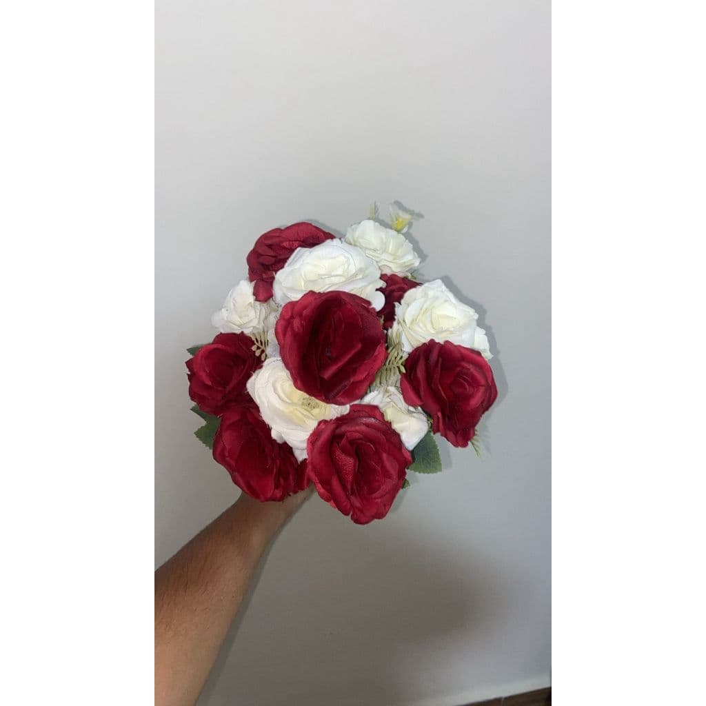 Buquê de Flores Artificiais Vermelho e Branco