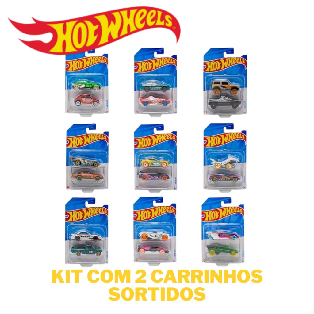 Carrinho Hot Wheels Mattel Die Cast FVN40 Sortidos - Embalagem com 2 Peças