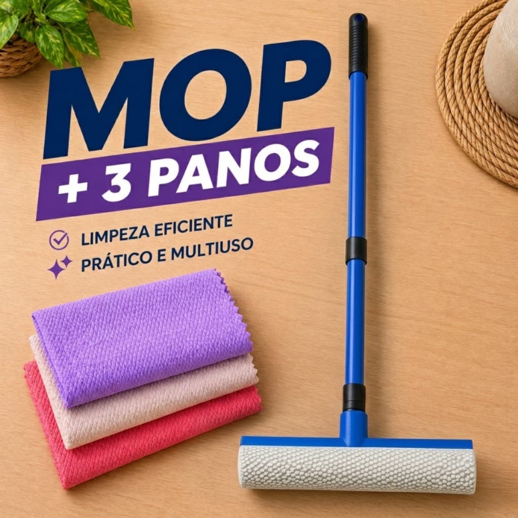 Kit Limpeza Mop Pano Mágico Limpa Vidros Carro Azulejo Sem Fiapos Sem Riscos Tipo Microfibra