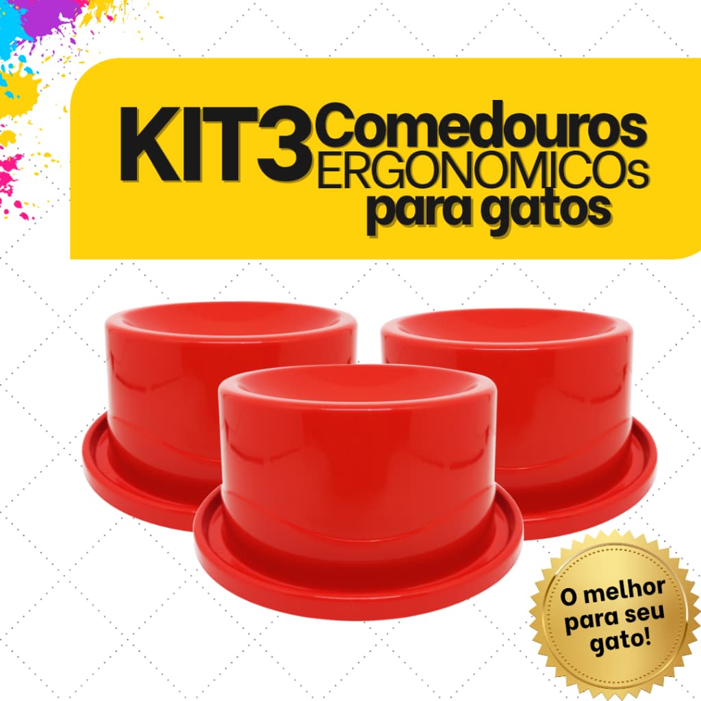 Kit 3 Comedouros Ergonômicos para gatos Entrega Super Rápida