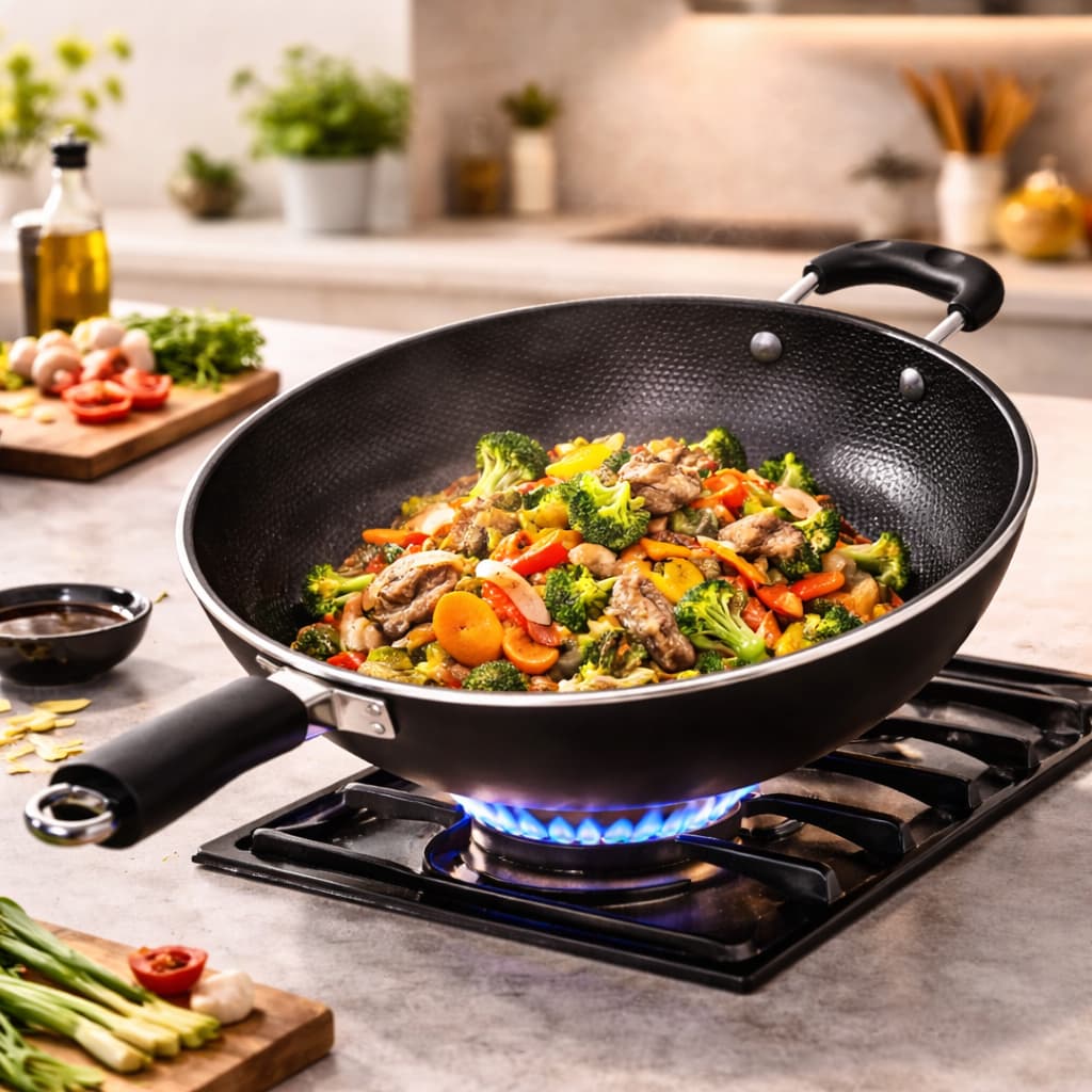 Frigideira Grande 34cm Antiaderente Profissional com Alça Indução Panela Yakissoba frutos do mar  Cozinha Restaurante