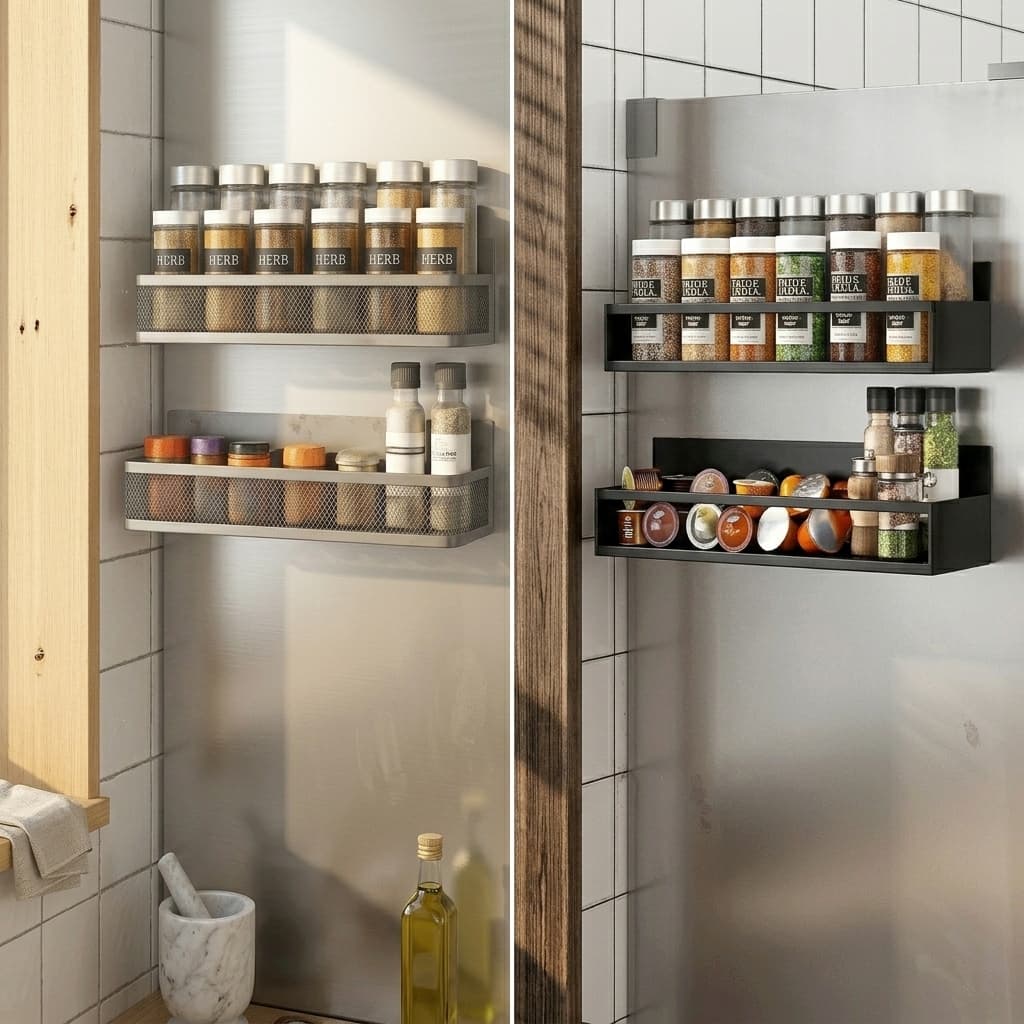 Porta Temperos Prateleiras Magnética Otimização de Espaço Cozinha 2 Peças