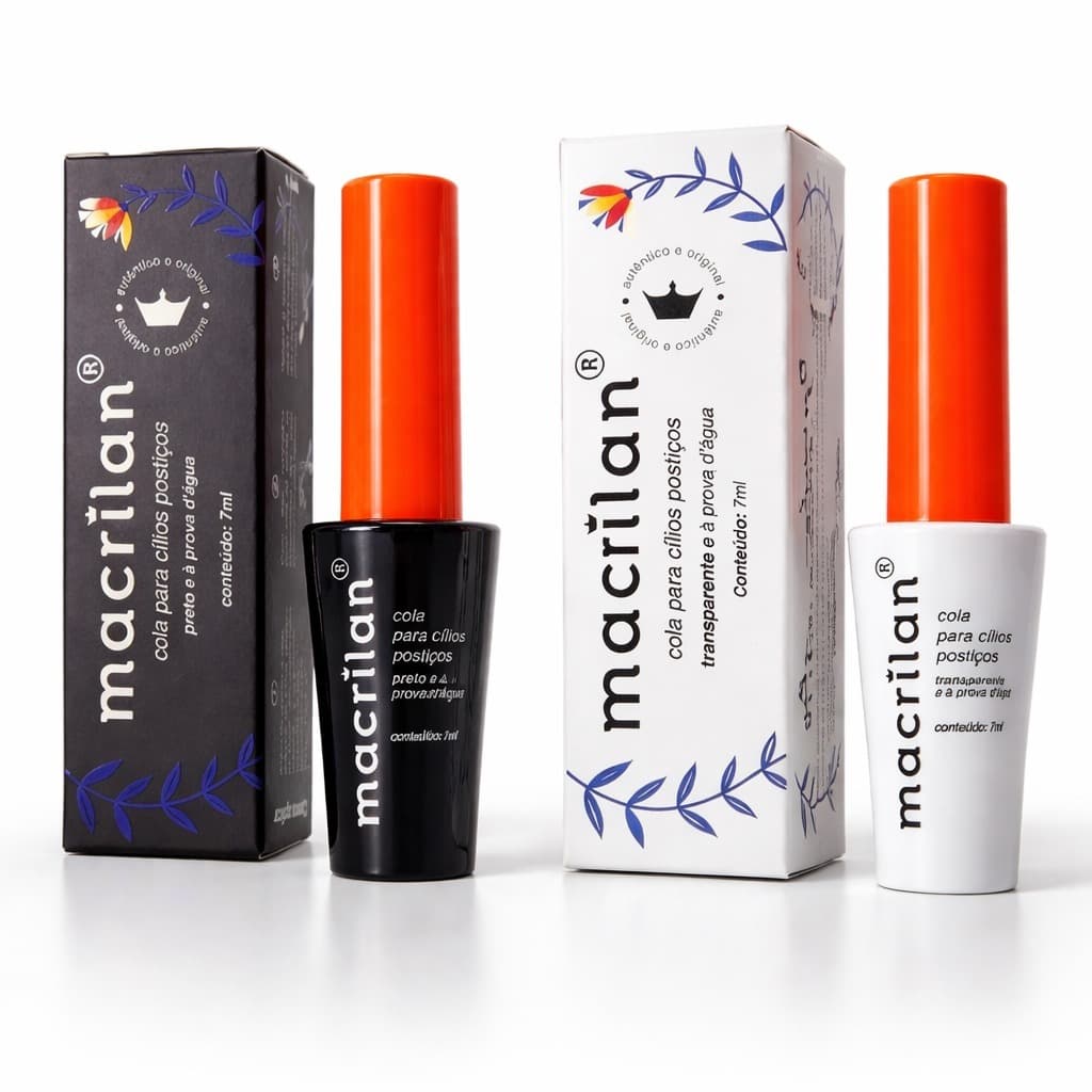Kit com 2 Colas para Cílios Postiços Macrilan Original, Preta e Transparente  Prova D'Água, 7ml, Alta Fixação