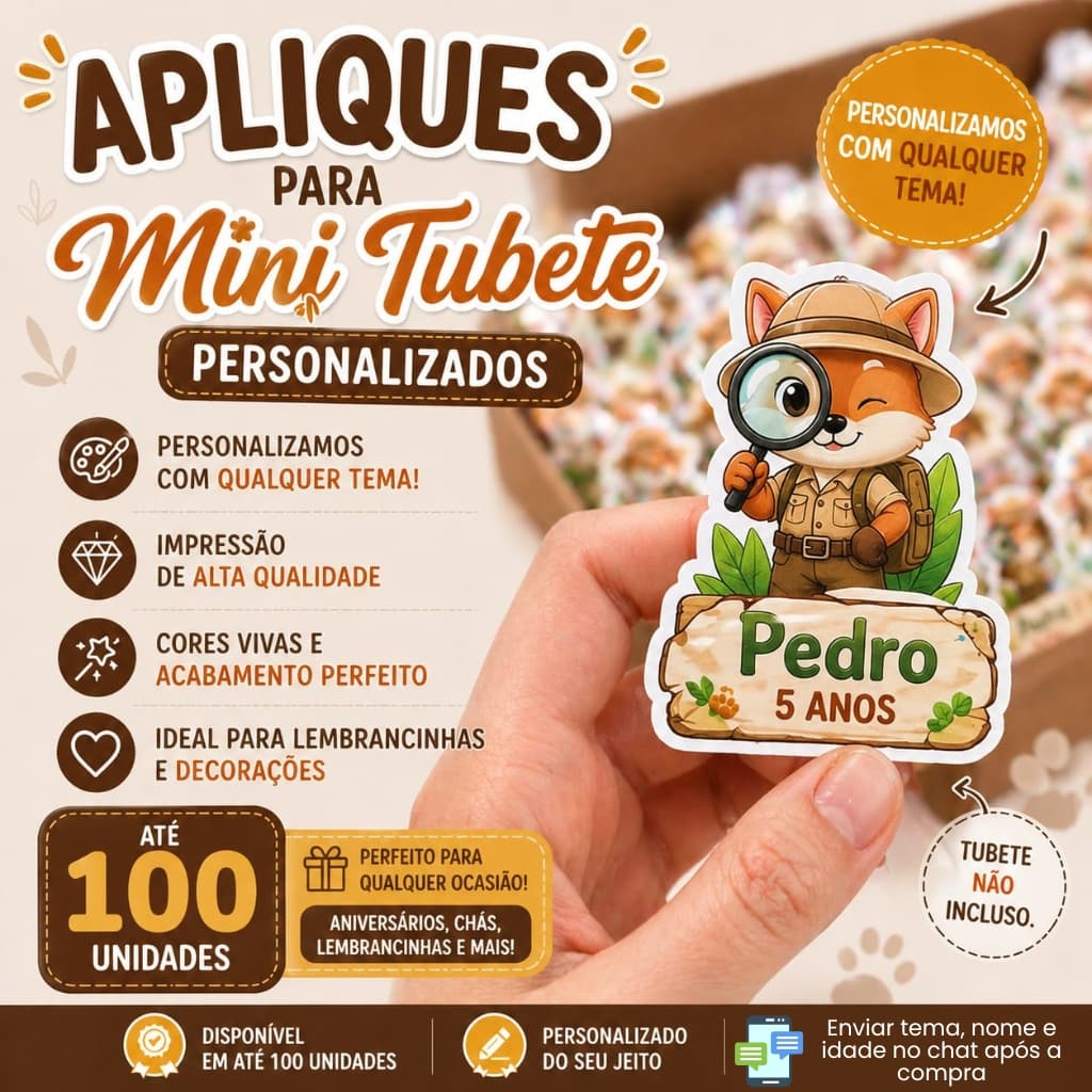 Apliques mini tubete 8cm aplique personalizados qualquer tema 3d - sem tubete aniversário doce festa