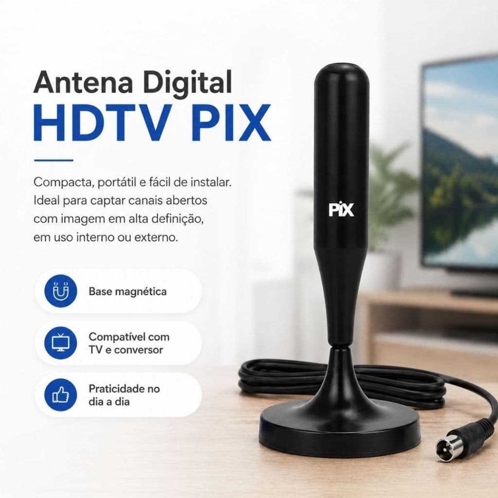 Antena Digital Interna e Externa 4K Ultra HD HDTV UHF/VHF Cabo 5 Metros.