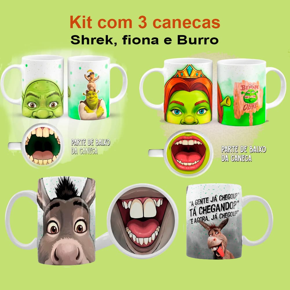Caneca Personalizada de porcelana Sherk burro e fiona com bocão