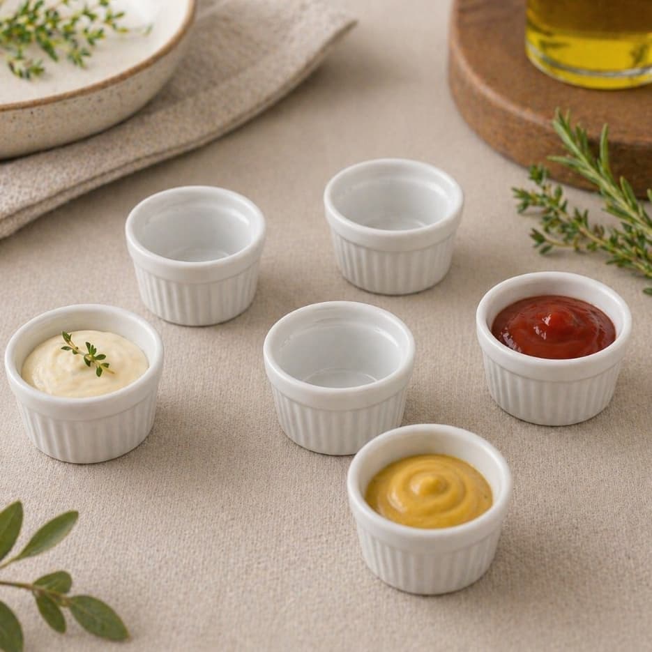 Kit 6 Ramequin Porcelana 40ml Branco Sobremesa Bar Restaurantes Molheira