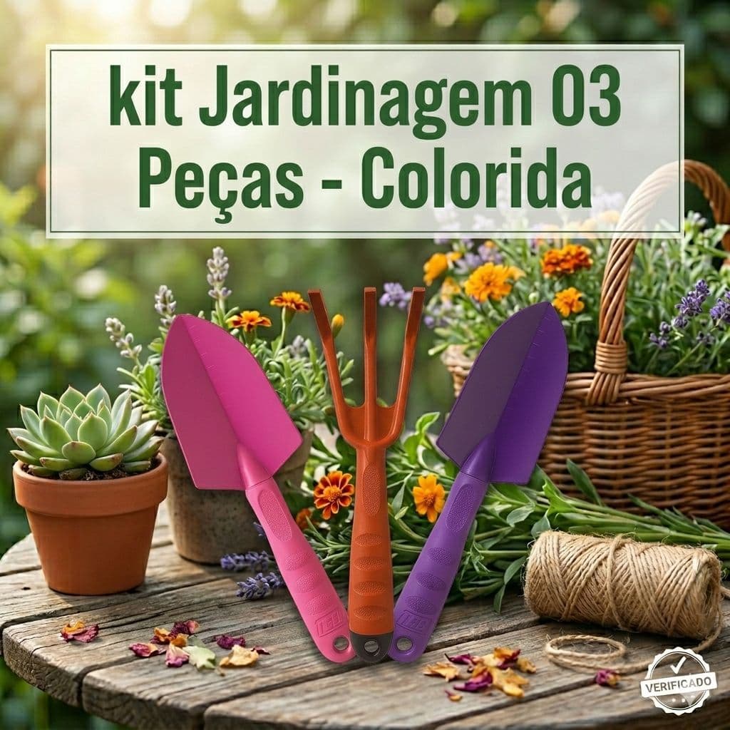 Kit 03 Peças Conjunto Ferramentas Jardinagem em Plastico Colorido