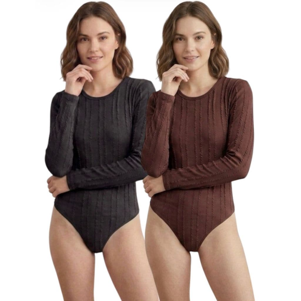 Kit 2 Bodys Feminino Manga Longa Ribana Prime Premium - Veste 36 ao 42 - 5 Cores Tendência 2026
