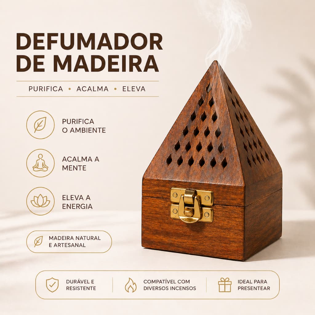 Incensário Defumador de Madeira  Relaxamento e Aromaterapia