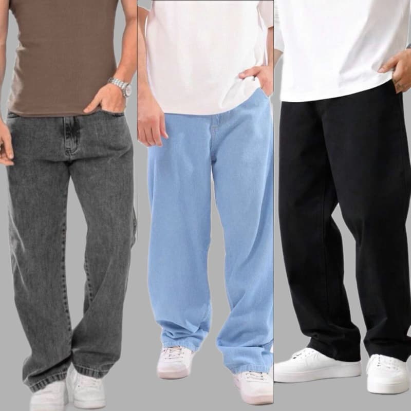 KIT CALÇA BALÃO BAGGY BOCA LARGA MASCULINA OVERSIZED GRANDE 3 CORES 36-48