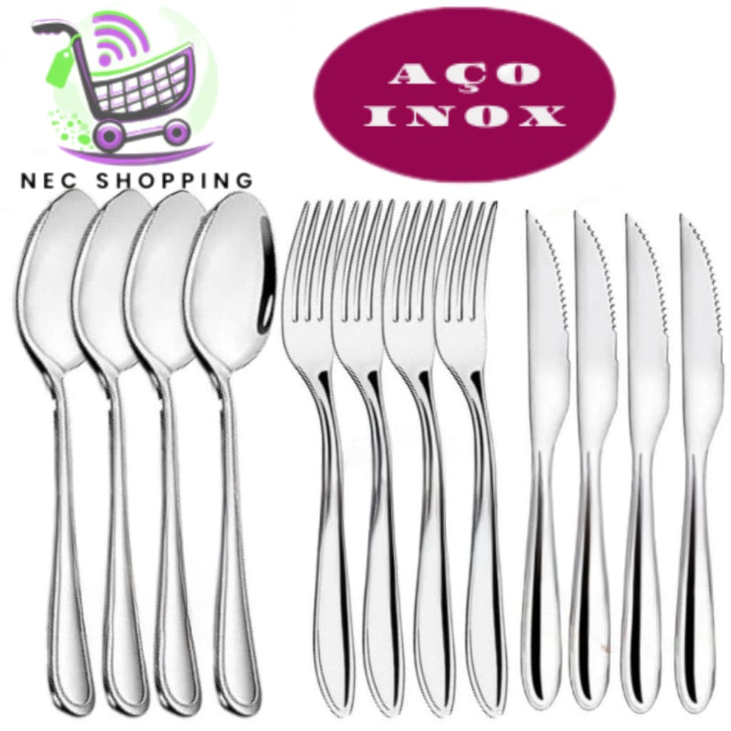 Kit 60 Peças Talheres 100% Inox 20  Garfo 20 Faca   20 colher Premium Casa Cozinha Restaurante Banquete Resort