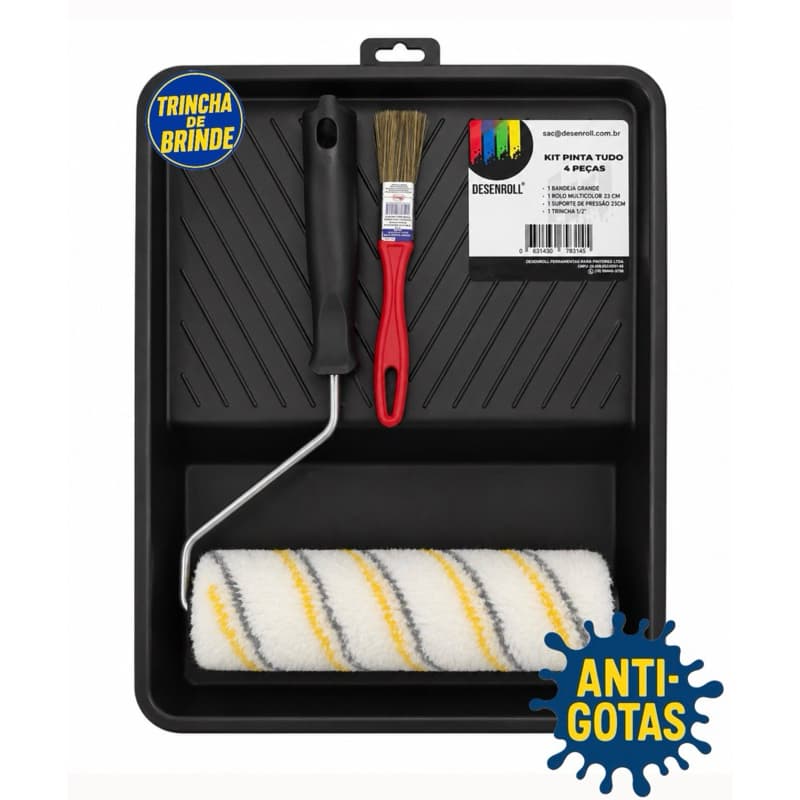 Kit de Pintura Anti-Gotas Alto Padrão de Qualidade C/ Rolo 23cm + 3 Peças