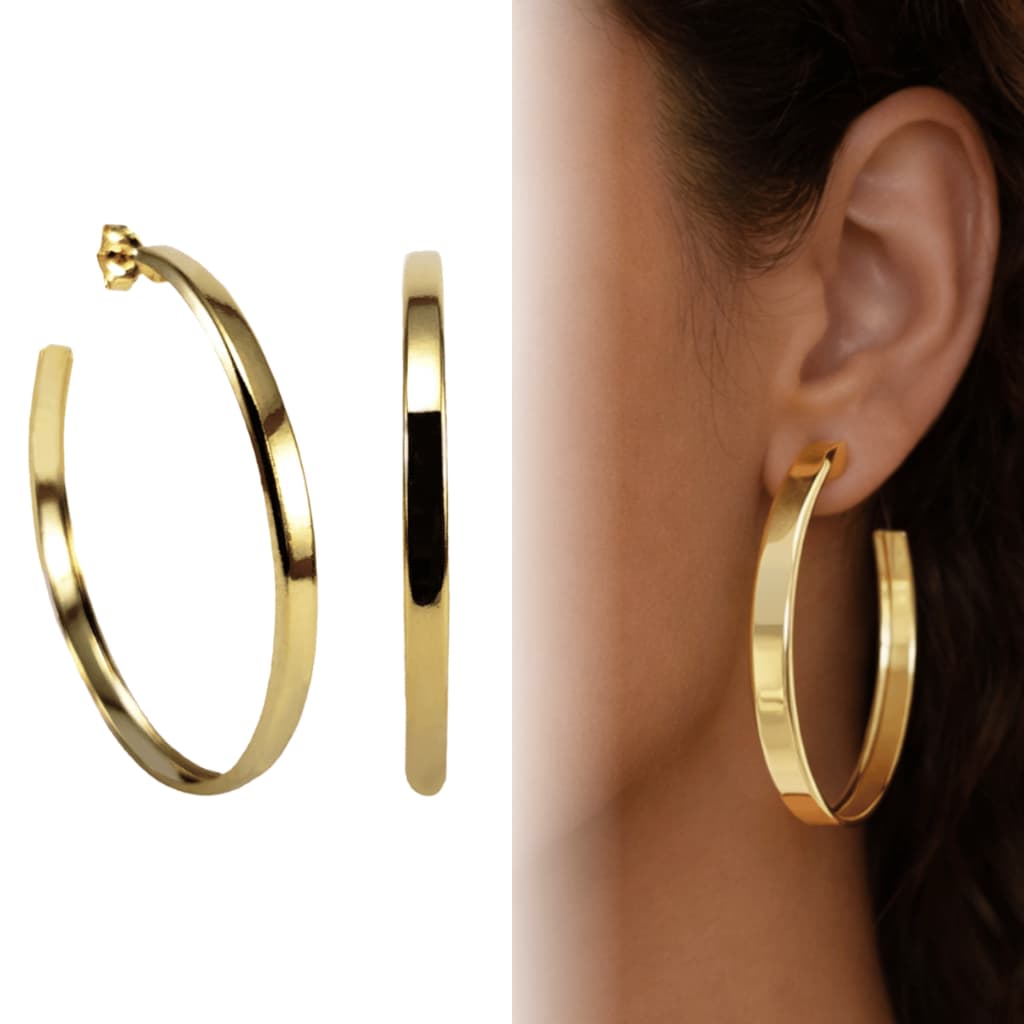 Brinco de Argola Grande Folheada a Ouro 18K Antialérgico Feminino Moda