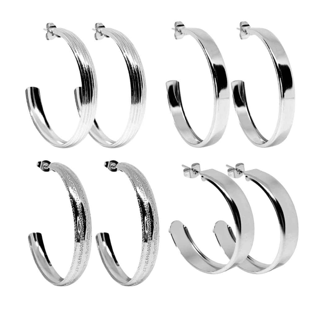 Kit Conjunto 4 Brincos Argolas Média Lisa Fosca Antialérgicos Aço Inox