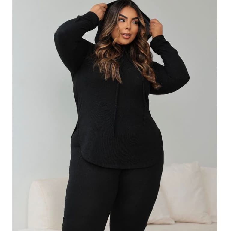 Conjunto Feminino Plus Size Lanzinha Inverno G1 G2 Blusa Manga Longa + Calça Ajusta