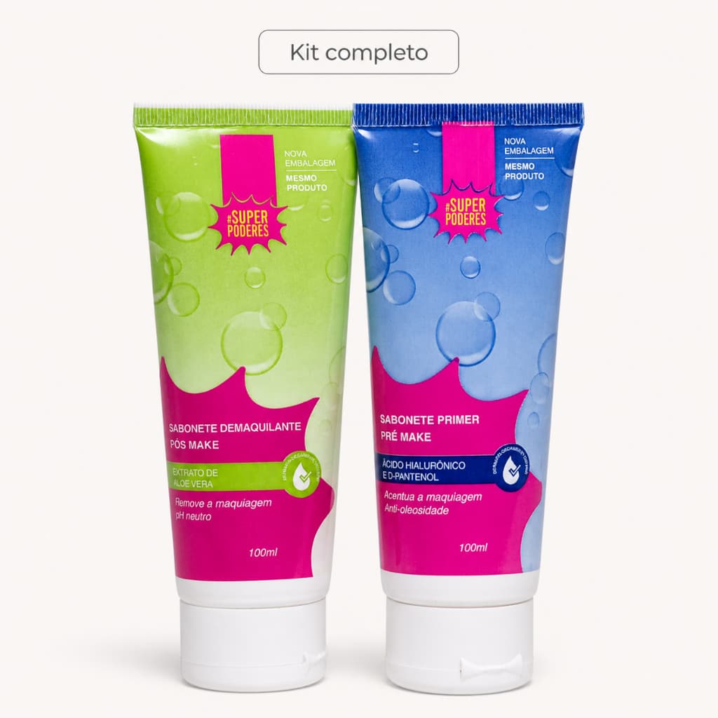 Kit Sabonete Primer Pré Make + Demaquilante Pós Make Pele Perfeita Antes e Depois da Make