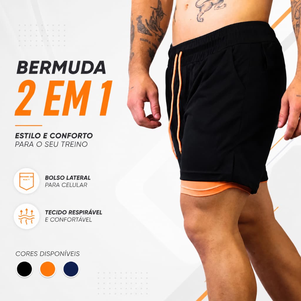 Bermuda Academia 2 em 1 Color Masculina com Forro de Compressão