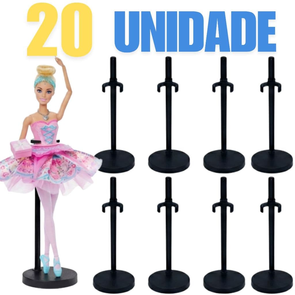 Kit 20 Suportes Preto Pedestal Para Bonecas E Bonecos Expositor Ajustável