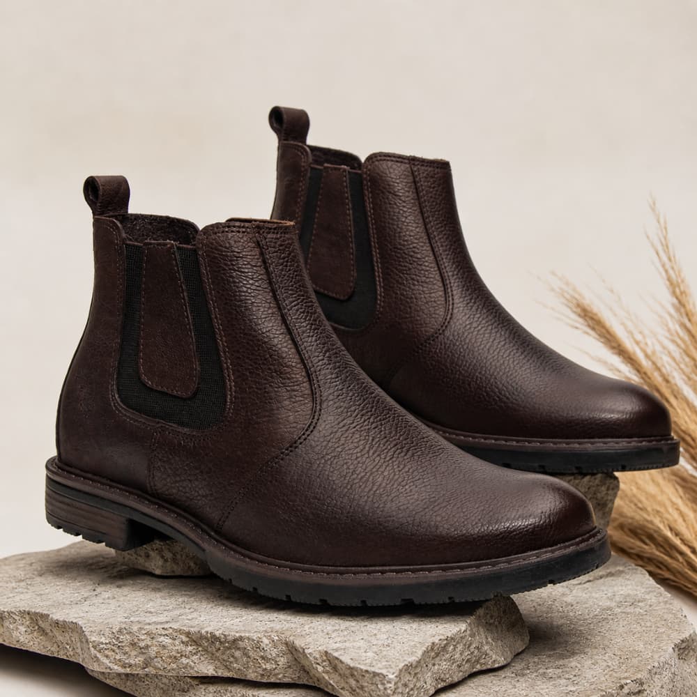 Bota Masculina de Couro Floater Café Confortável Macia Resistente Dia a Dia Trabalho Casual Moderna