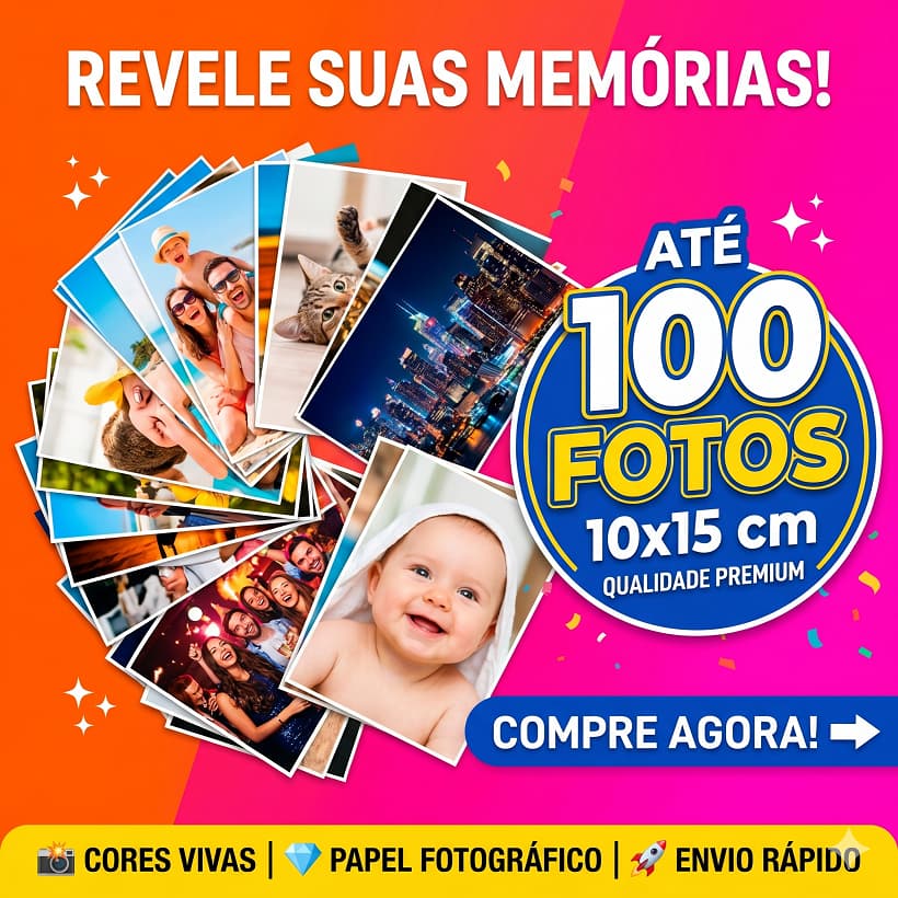 Kit até 100 Fotos 10x15 Revelação Alta Qualidade Cores Vivas Papel Premium Postagem Rápida Não Desbotam