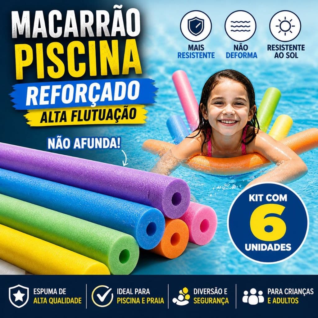 Kit 6 Macarrão Piscina Reforçado C/furo Infantil Praia