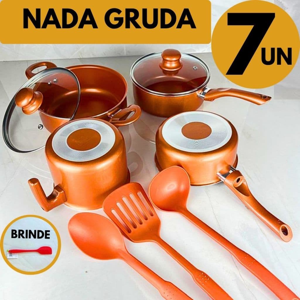 Jogo de Panelas Cobre 7 Peças Antiaderente Menos Óleo Sem Grudar Casa Cozinha Moderna Restaurante