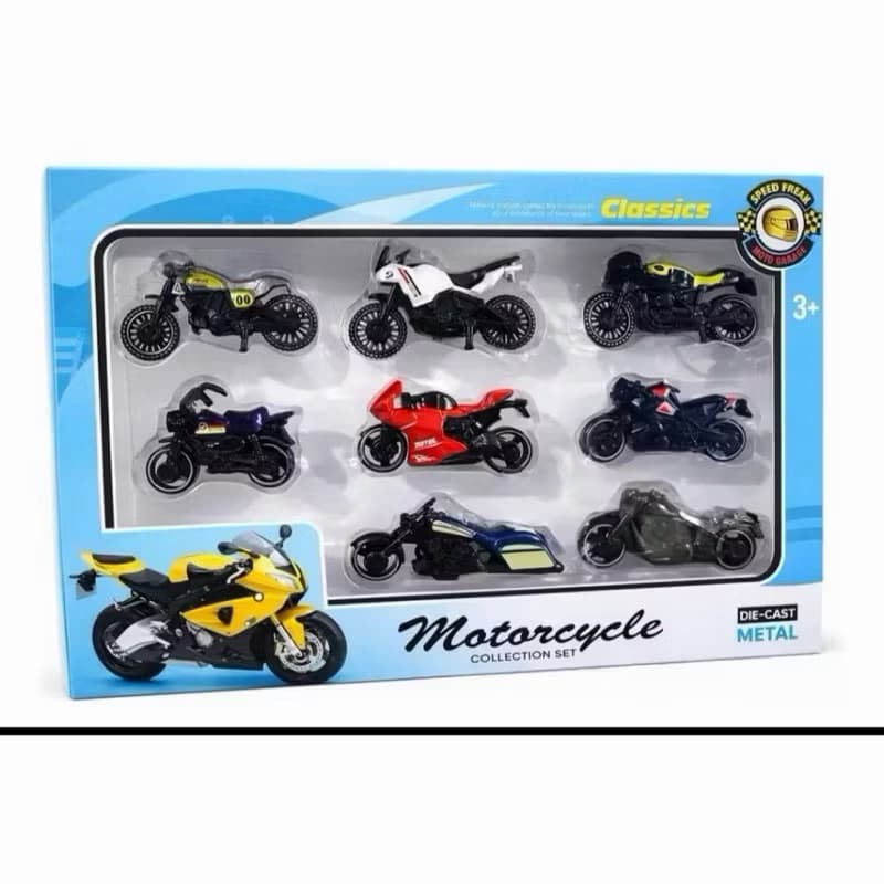 Brinquedo Motocicleta 8 Peças Metal Flicção Classic Coleção para Crianças