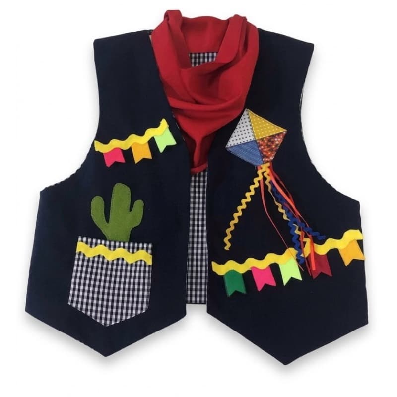 Colete Infantil Junino kit masculino + lenço / colete decorado festa junina menino/ festa junina