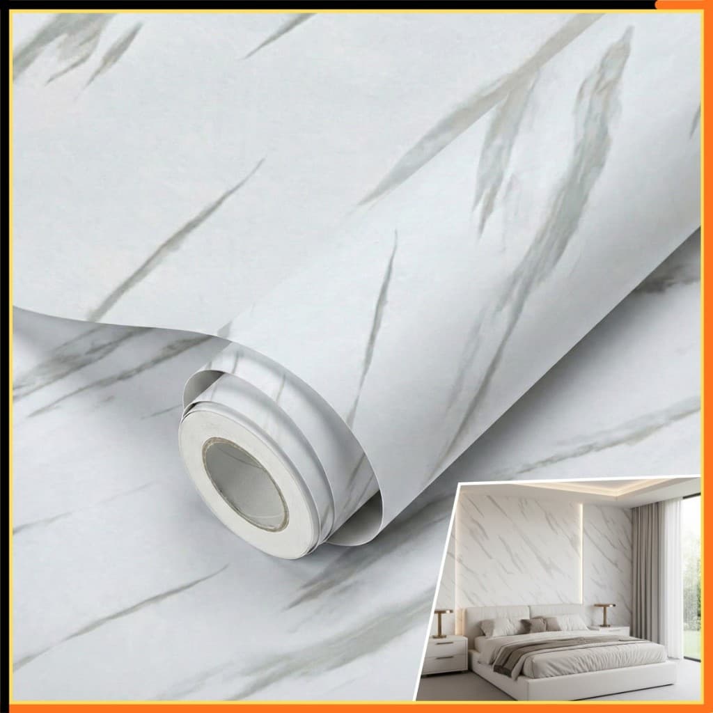 Papel de Parede Adesivo Lavável Mármore Branco Vinílico Para Quarto Sala Varanda Escritório 5m x 45cm
