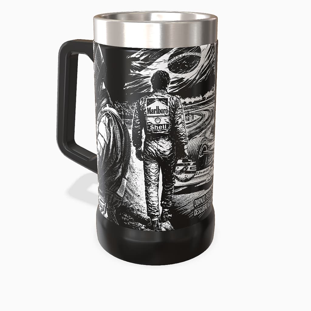 Caneca de Chopp 710 ml Gravação 360º em Aço Inox Térmica – Gravação a Laser Exclusiva,  Senna Rei da Chuva