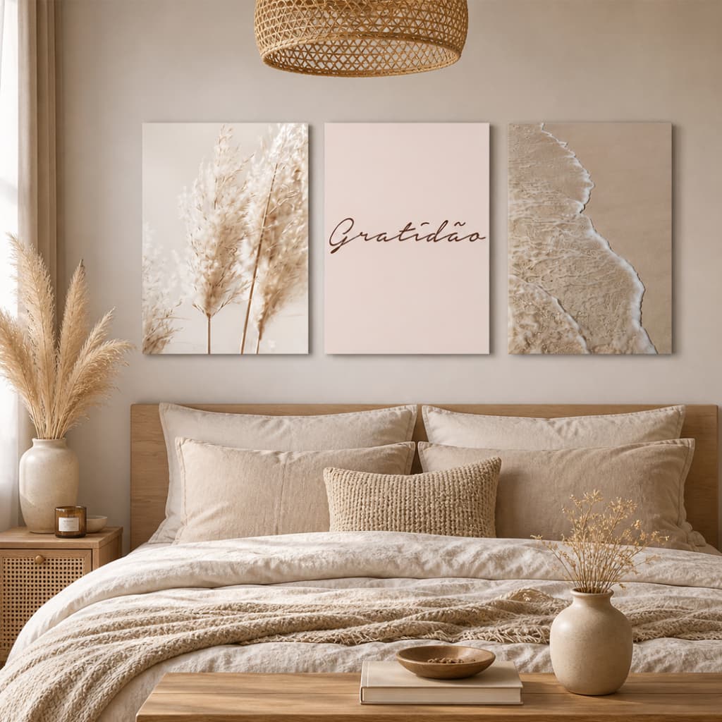 Quadros Decorativos Sala Mar Praia Por do Sol Decoração Quarto Moderno Boho Mdf