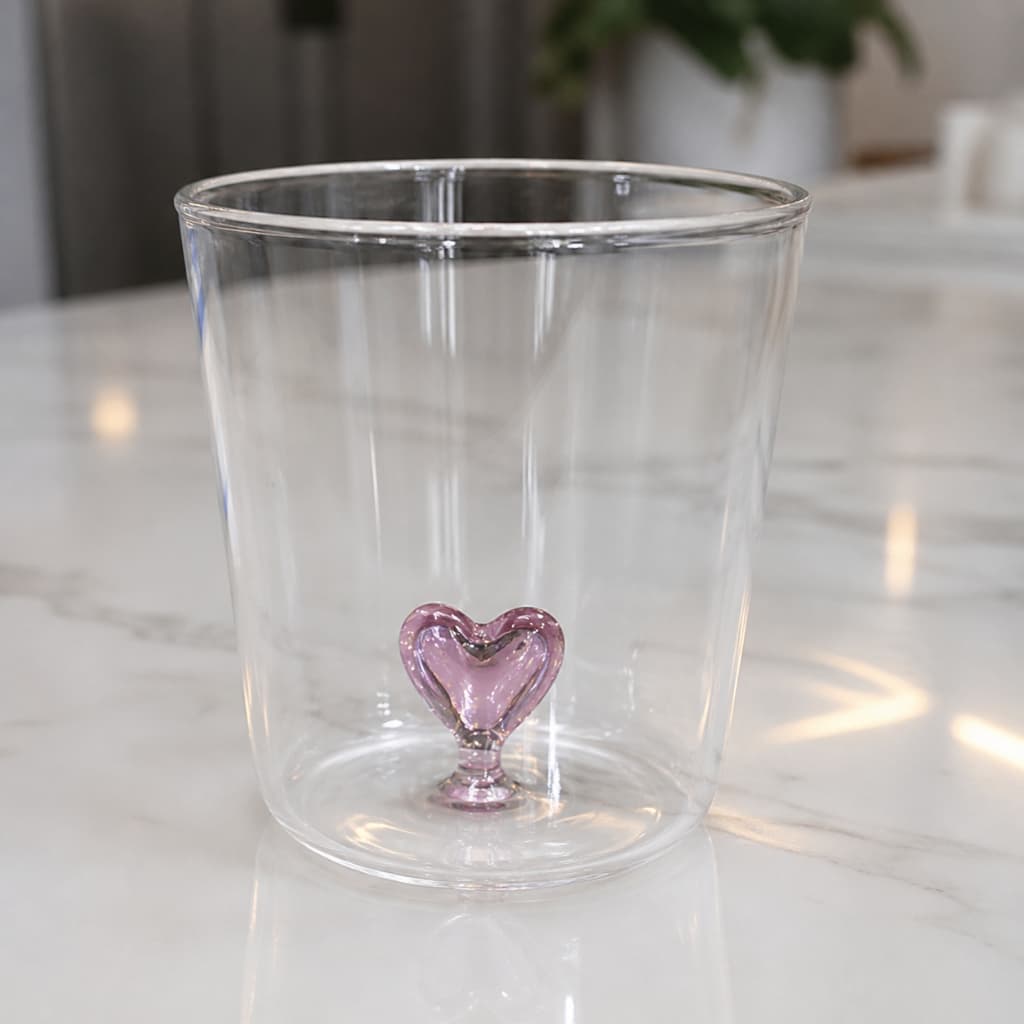 Copo Coração 3D Rosa Vidro Borossilicato 350ml Copo Duplo Decorativo Presente Romântico Luxo cozinha fofa grande coracao