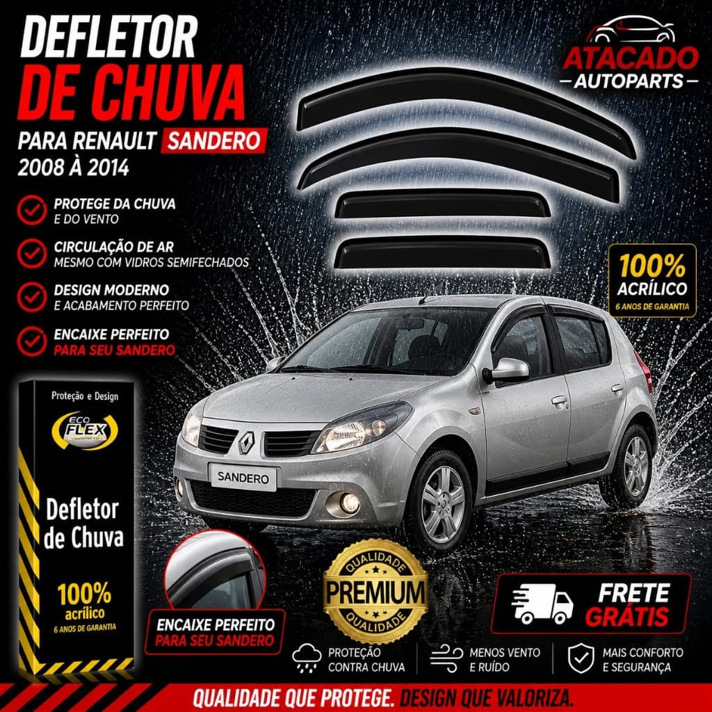 Defletor Calha Chuva Sandero 2008 A 2014 4 Portas - 11003A