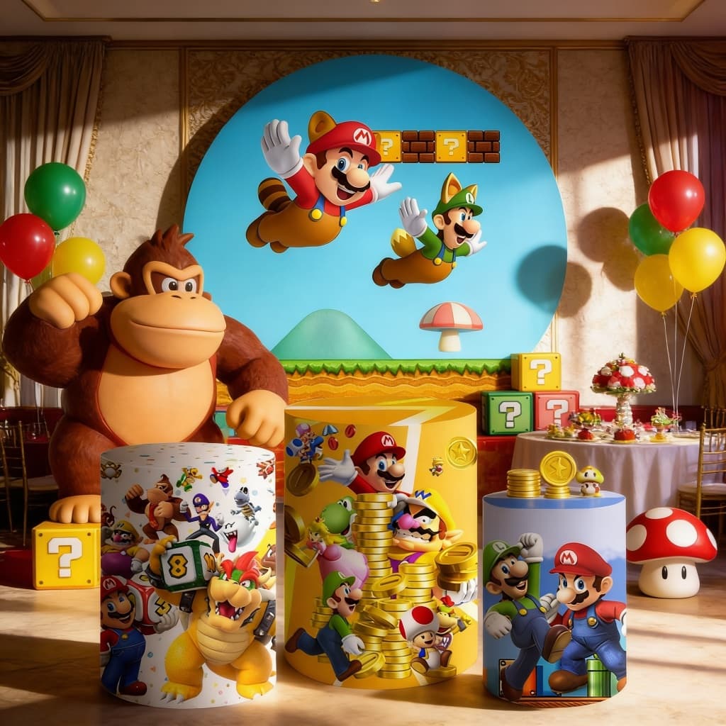 Kit Capa de Painel Redondo Trio de Cilindro Painel de Mesa Jogos Mário