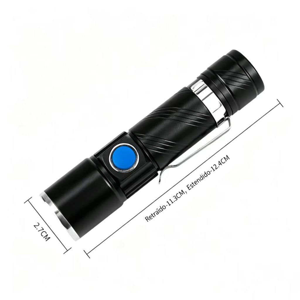 Lanterna Tática Super Potente Recarregável LED 320lm Zoom À Prova d'Água, Lâmpada de Emergência para Acampamento Casa,