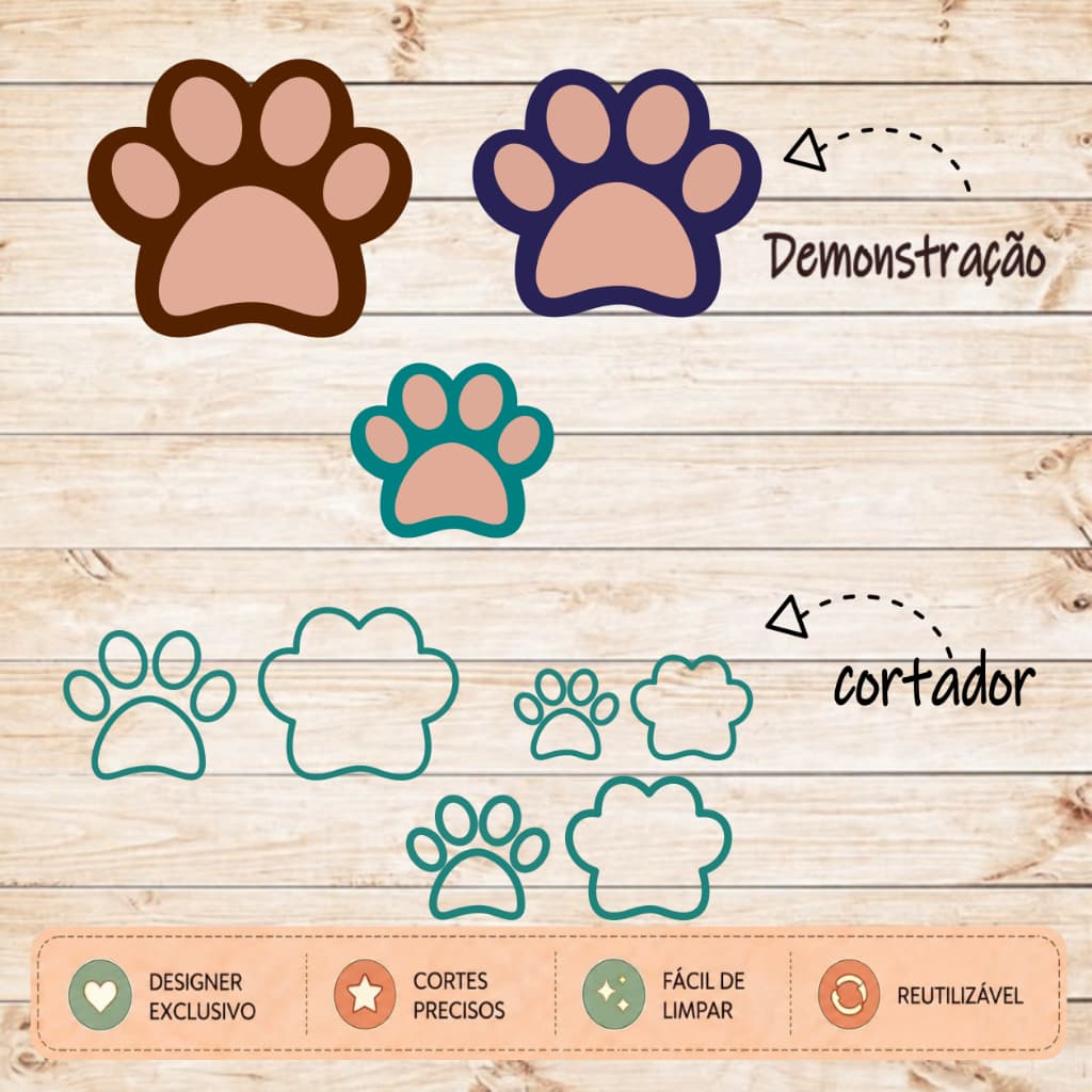 Cortador Forma  Molde Patinha Kit e Unidades Pata de Cachorro Dog Confeitaria e Artesanatos