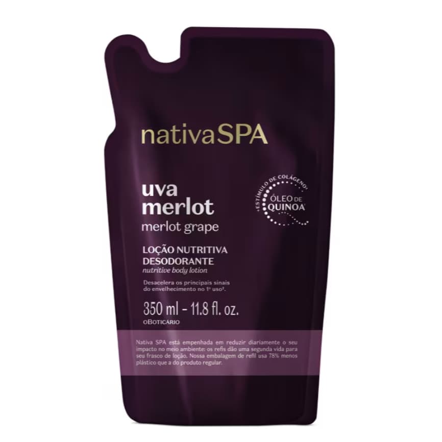 Refil loção hidratante nutritiva desodorante Nativa Spa uva merlot O Boticário 350ml