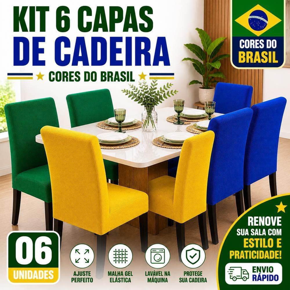 Capa de Cadeira Malha Gel Kit 6 Unidades Cores do Brasil
