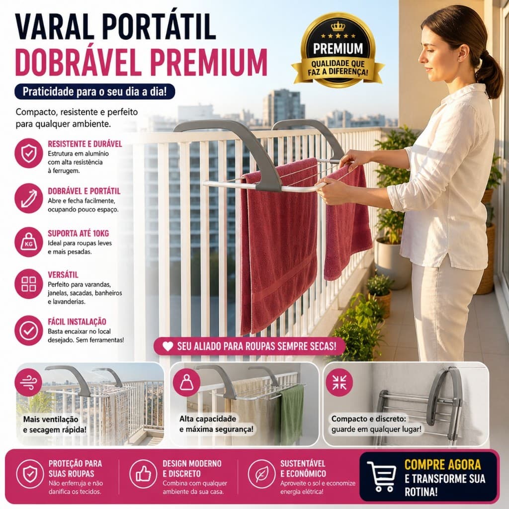 Varal de Parede Retrátil Portátil Dobrável compacto Janela Sacada Banheiro Apartamento seca rápido