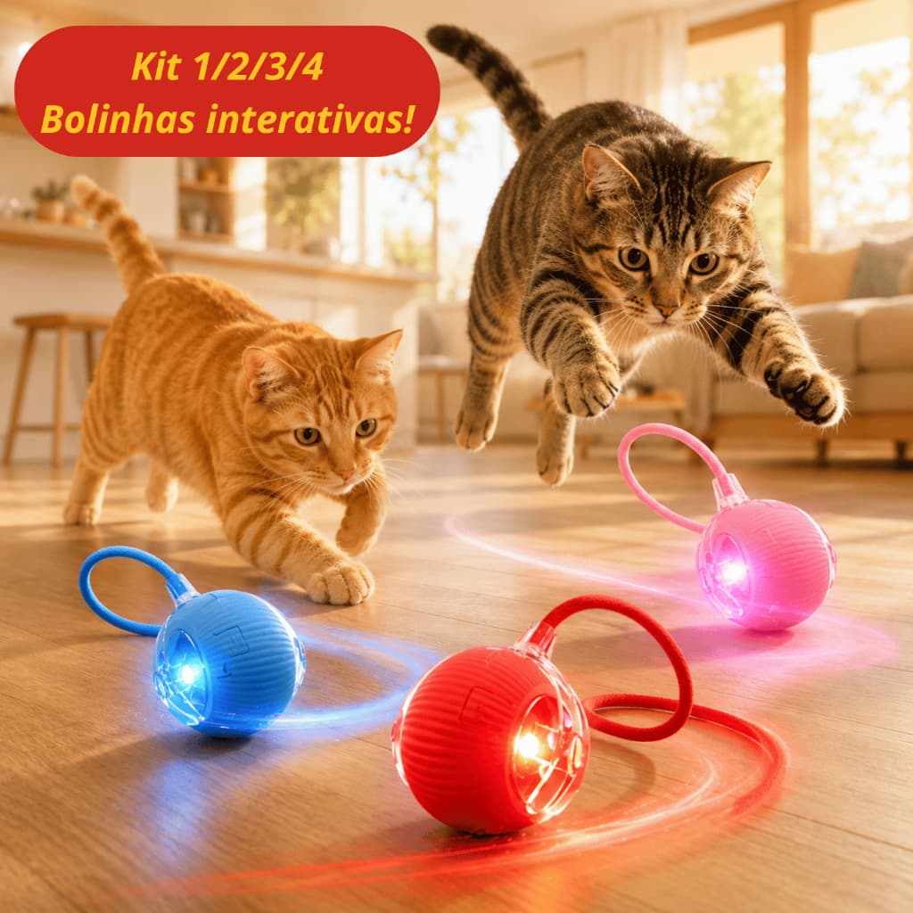 Bola de Rolamento Automática para Gatos Recarregável USB Brinquedo Interativo Antitédio