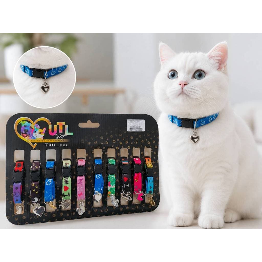 Coleira para Gato Elástica Estampada com Ajuste e Fecho de Segurança Confortável Pet