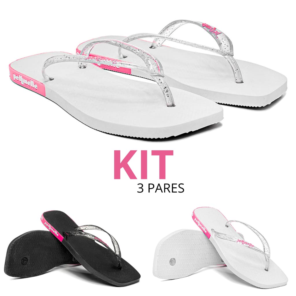 Kit Chinelo Feminino Traserinha Casual Branco e Preto Super Confortável