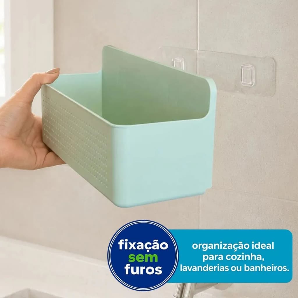 Suporte Organizador Flow Armário Ou Parede Ideal Cozinha E Lavanderia Fixação Sem Furo Verde Menta