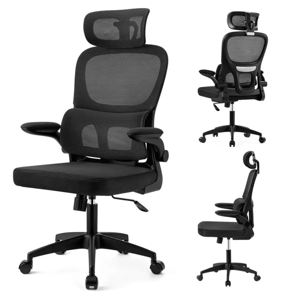 Cadeira de Escritório Ergonômica Giratória Preta com Apoio Lombar Ajustável Conforto Premium