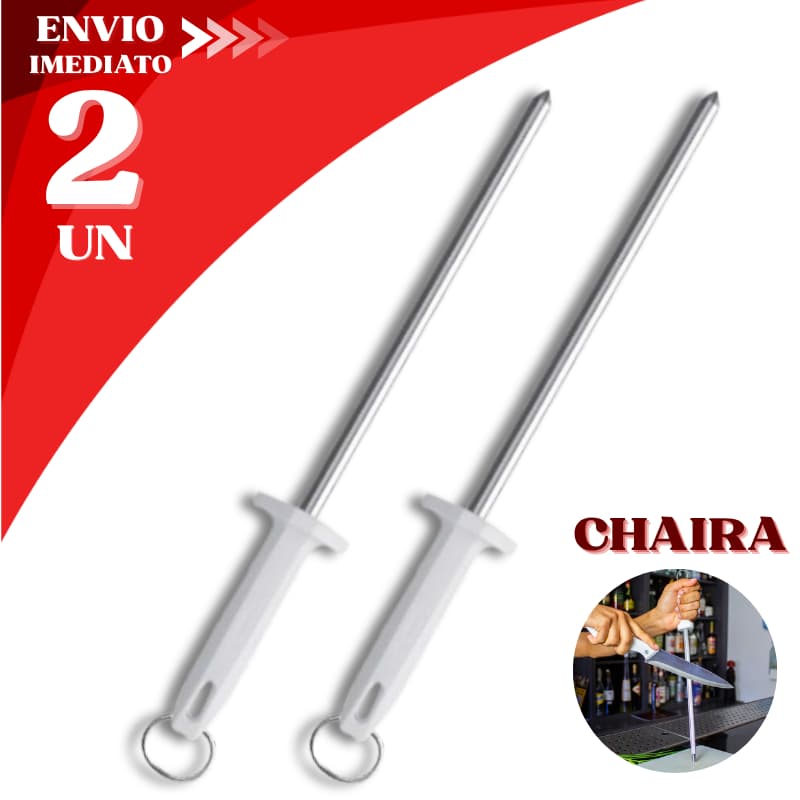 Jogo 2/1 Pçs Chaira 10" Amolador Afiador de Faca Grande Estriada Profissional Açougueiro Cozinha