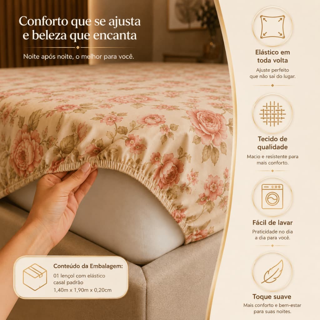 Lençol Queen Estampado Com Elástico Em Toda Volta