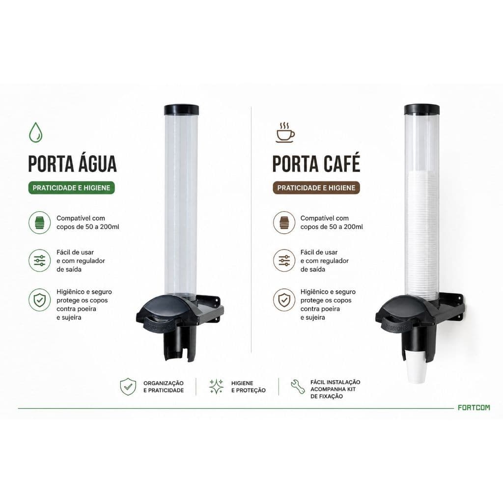 DISPENSER SUPORTE PORTA COPOS DESCARTÁVEIS PRETO - FORTCOM