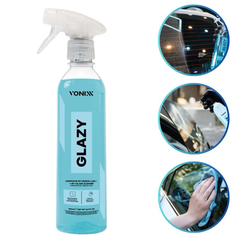 Limpa Vidros Vonixx Glazzy 3 em 1 500ml Cristalizador Automotivo Antiembaçante Brilho sem Manchas