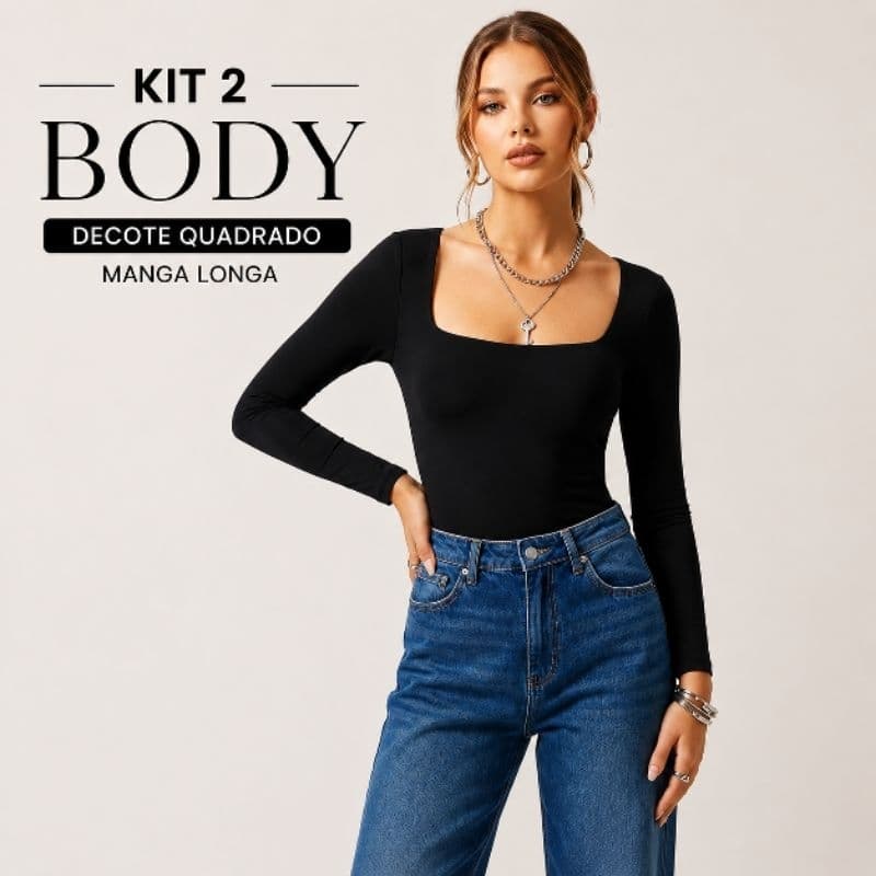 BODY FEMININO SUPLEX MANGA LONGA DECOTE QUADRADO FORRO DUPLO PREMIUM